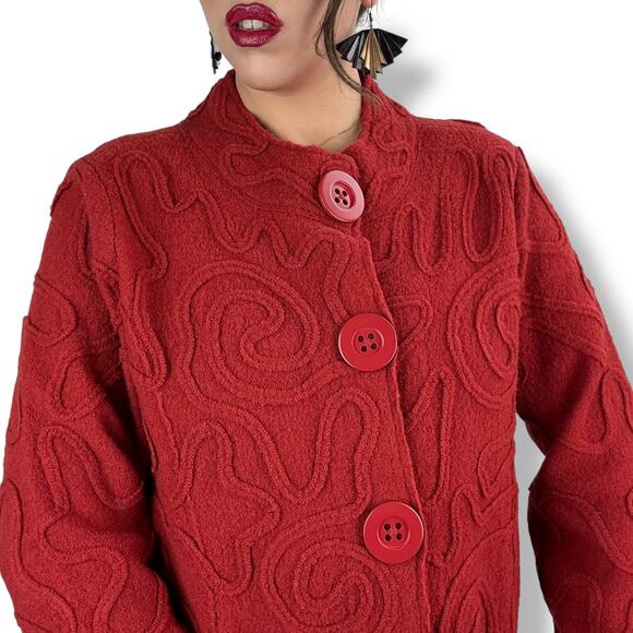 90's crimson pure wool abstract cardigan by NTCO NOMADIC TRADERS - Picture 15 of 17